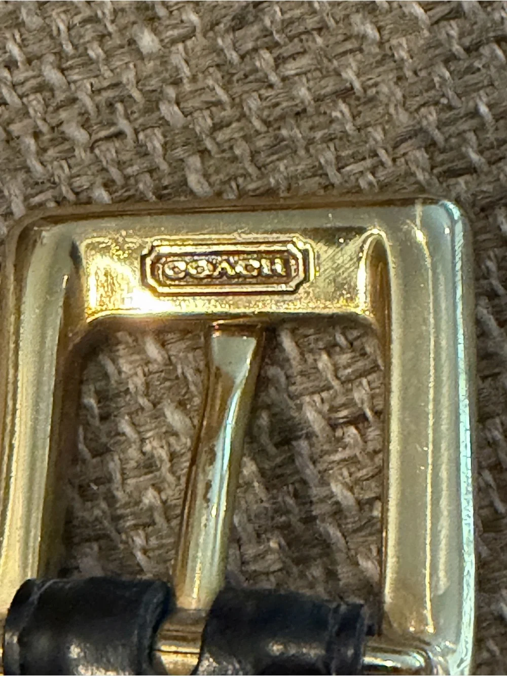 EUC - Vintage Coach Black Leather Belt with Gold Square Buckle - Small